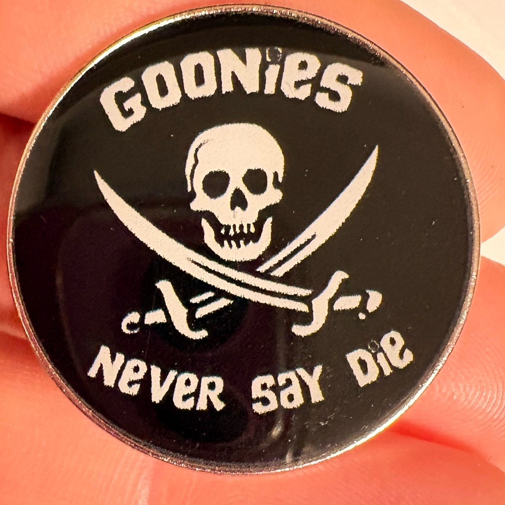 1980s movie “Goonies never say die”black Brooch